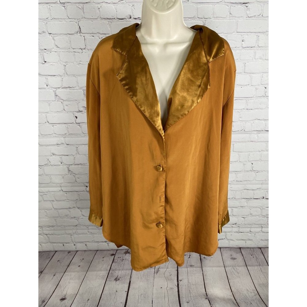 VTG Victoria’s Secret Gold Label Mustard Collar Long Sleeve Button Sleep Shirt M
